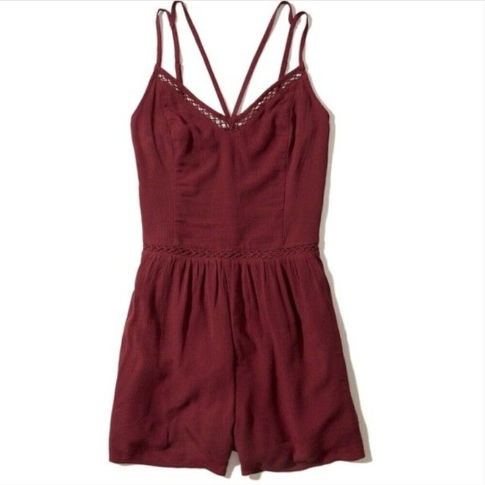 Hollister Maroon Strappy Shorts Romper Size Medium